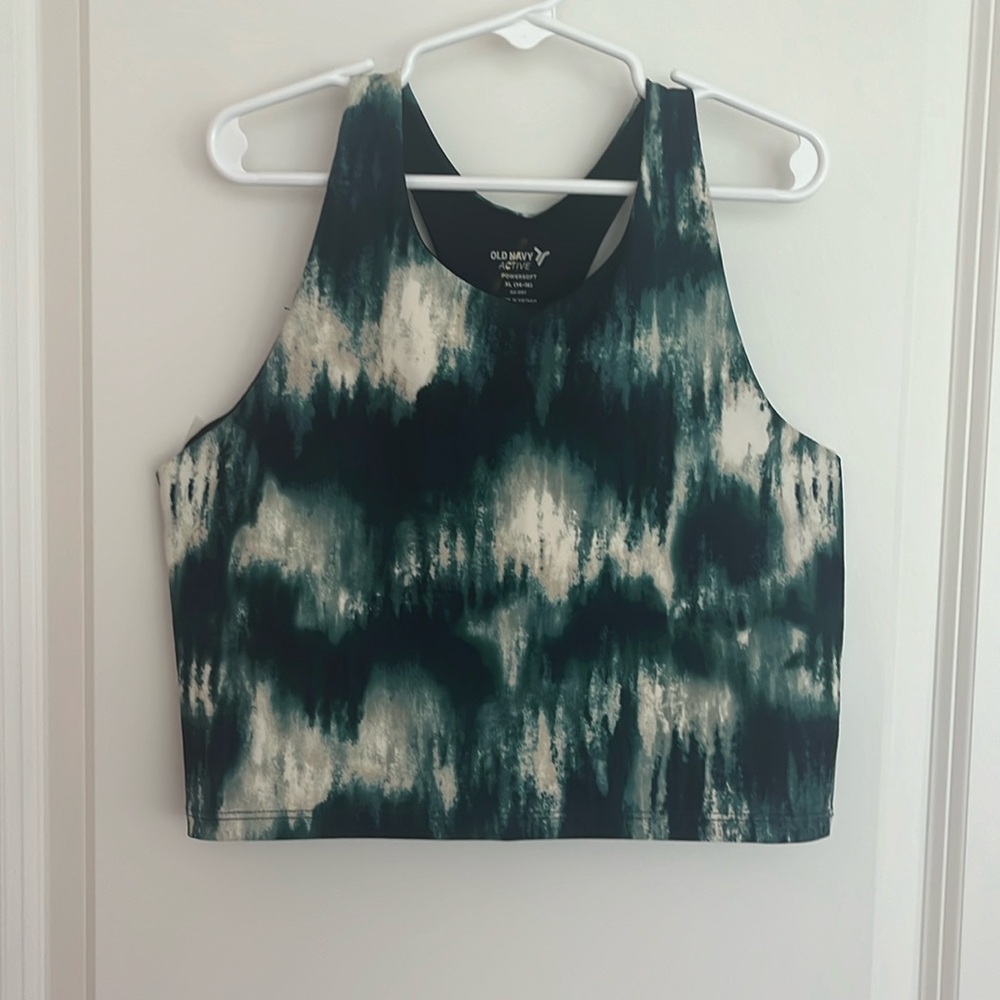 Blue and green Old Navy, active women’s crop top.